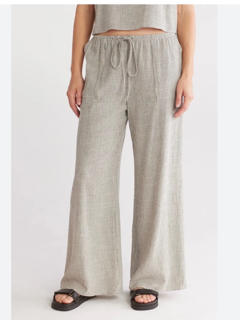 Renee C. Gray Striped Wide-Leg Drawstring Pants